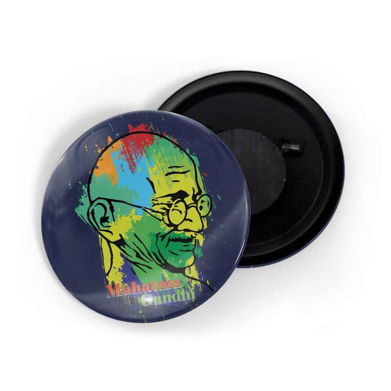 dhcrafts Round Fridge Magnet Blue color Mahatma Gandhi D2 Glossy Finish Design Pack of 1 (58 mm)